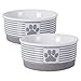 DII Bone Dry Paw Patch & Stripes Ceramic Pet Bowl for Food & Water with Non-Skid Silicone Rim for Dogs and Cats (Small - 4.25