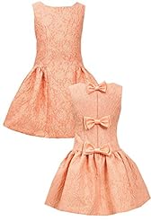 Girls Round Neck Sleeveless Fit-and-Flare Fitted  Brocade/Metallic/Polyester Dropped   Waistline  Dress With a Bow(s)