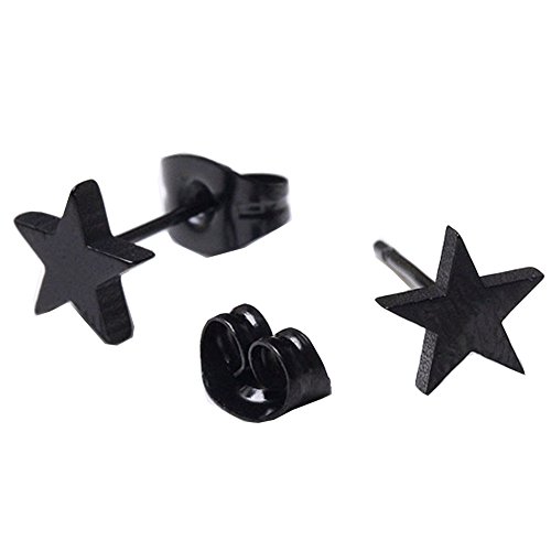 JOVIVI® 2PCS 8mm Stainless Steel Star Stud Earring - Black