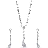 Paisley Perfection: Sterling Silver Paisley Teardrop Y-Necklace Earrings Set with CZ Diamonds Free Shipping