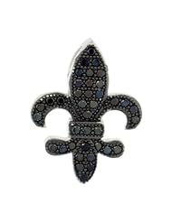 Sterling Silver Micro Pave Fleur-De-Lis Pendant w/ Black Stones