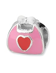 Sterling Silver s Pink/red Enameled Purse Bead by Reflection Beads, Best Quality Free Gift Box Satisfaction Guaranteed