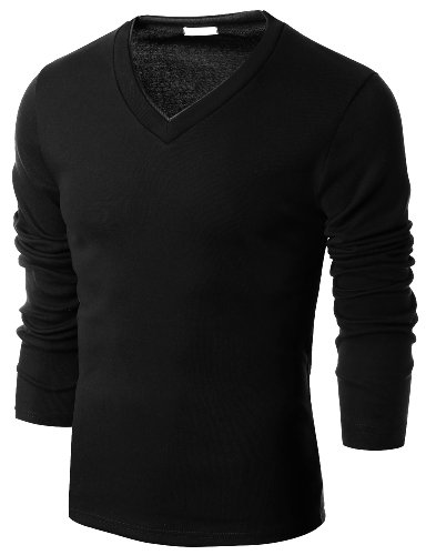 Doublju Mens V-Neck Sweater Pull-over with Tipping