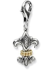 14k Yellow Gold Sterling Silver with 3 D Antique Fleur De Lis with Lobster Clasp Charm