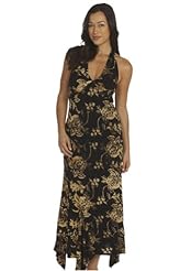 V-neck Floral Print Tropical Print Halter Jersey/Rayon Maxi Dress 