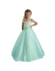 Girls Organza Floor Length Crystals Sequined Lace Crystal Beaded Evening Dress/Flower-Girl Dress/Pageant Dress 