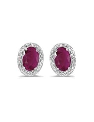 14K White Gold Oval Ruby and Diamond Earrings (1.20ct tgw)