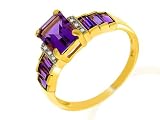 9ct Yellow Gold Ladies Amethyst Diamond Dress Ring Size L