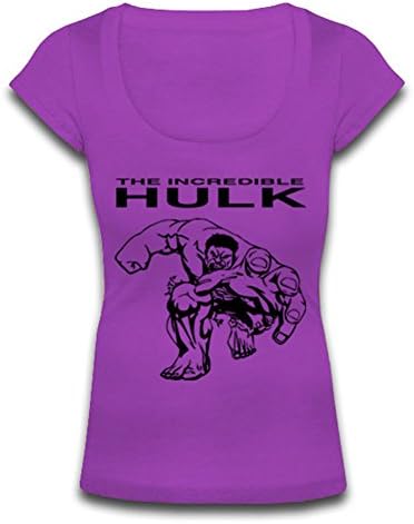 Women Scoop Neck T-shirt A0468 the Incredible Hulk Printed (XL, Purple)