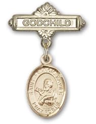 14K Gold Baby Badge with St. Francis Xavier Charm and Godchild Badge Pin