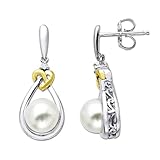Sterling Silver and 14k Yellow Gold 7mm Freshwater Cultured Pearl and Diamond Heart Knot Earrings (0.02cttw, I-J Color, I3 Clarity) Sterling Silver and 14k Yellow Gold 7mm Freshwater Cultured Pearl and Diamond Heart Knot Earrings (0.02cttw, I-J Color, I3 Clarity)