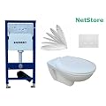 Geberit Duofix Basic UP 100 WC-Vorwandelement mit Platte Delta 21 wei�, Schallschutzset, Wand WC Keramik mit Lotus-Biotech-Beschichtung ASLEP01B und WC-Sitz Absenkautomatik