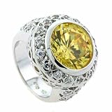 Brilliant Yellow CZ Ring with Sterling Silver Simulated Diamond CZ Setting