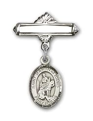 Sterling Silver Baby Badge with St. Martin of Tours Charm and Polished Badge Pin