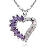 SS Platinum Plated Genuine Amethyst & Diamond Accent Open Heart Pendant on 18 Chain