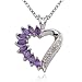 SS Platinum Plated Genuine Amethyst &amp; Diamond Accent Open Heart Pendant on 18" Chain