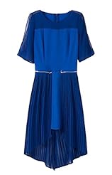 Round Neck Pleated Asymmetric General Print Elbow Length Sleeves Midi Dress 