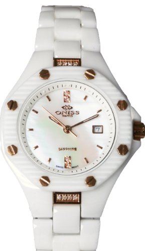 Oniss Ceramic Ladies Dress Watch Rose Silver on8200-LRG-WH