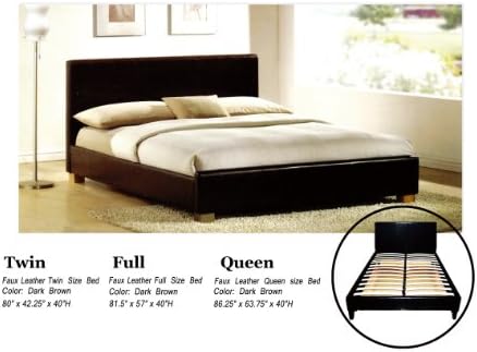 Faux Leather Platform Bed with Built In Box Spring and Headboard (Queen)