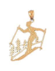 CleverEve Luxury Series 14K Yellow Gold Pendant Skiing Snowboarding 2 grams