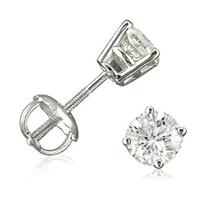 14K White Gold Round Screw-Back Diamond Stud Earrings (2/3ct tw)