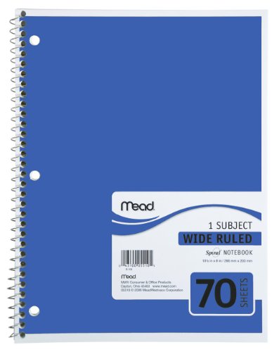 Mead Spiral Notebook, 1-Subject, 70-Count, Wide Ruled, Dark Blue (05510)