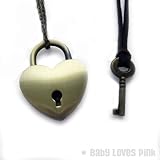 Bronze Heart Lock and Key Couples Necklace - Real working Lock Pendant