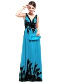 Ever Pretty Double V-neck Printed Chiffon Empire Line Pleated Evening Dress 09641, HE09641BL14, Multiple(blue), 12US