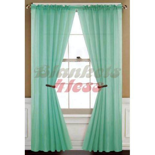 Mint Green Solid 2 Piece Voile Sheer Window Curtain Panels