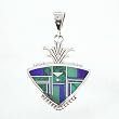 Southwestern Native American Turquoise and Lapis Sunburst Arrowhead Pendant by Ray Tracey in Sterling Silver, #8575
