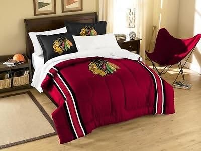Chicago Blackhawks NHL Licensed 3 Piece Chenille Twin / Full Comforter Bed Set Gift for New Home Fast Shipping