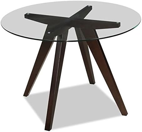 Wood and Glass 41.3-inch Round Dining Table, dark natural wood finish