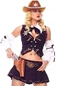 3Pc Pin-Up Cowgirl Hat, Belt With Holster And Gun