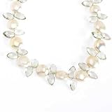 White cultured fresh water pearl coin and green amethyst necklace
