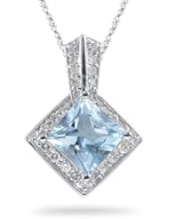 0.14 Cts Diamond & 1.00 Ct Aquamarine Pendant in 14K White Gold