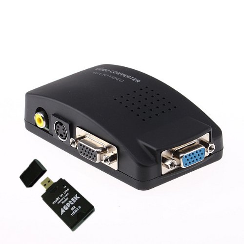 Black PC VGA TO TV Converter (Convert VGA to AV/RCA/Composite Video/SVideo) with Audio cable PLUS AGPtek USB 2.0 All-in-one Card Reader On Sale
