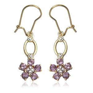 Click here to buy Yellow Gold Overlay Sterling Silver 3mm Amethyst and Diamond Flower Drop Wire Earrings.