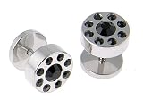 136L Stainless Steel Fake Plug with Black Stones Width: 10mm Gauge: 16 - Sold as Pair