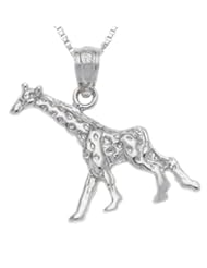 Solid 0.925 Sterling Silver Giraffe Charm Pendant Necklace