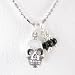 Small Three Dimensional Skull in Sterling Silver with Beads of Onyx on a 16" Rhodium and Sterling Silver Bead Chain, #8290