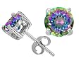 3.00 cttw 14K White Gold Plated 925 Sterling Silver Round 7mm Genuine Mystic Topaz Earring Studs