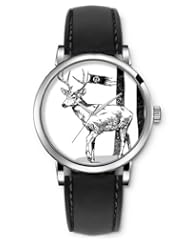 Analog Silver Women Watches Black Leather Wristband - Drawn Deer