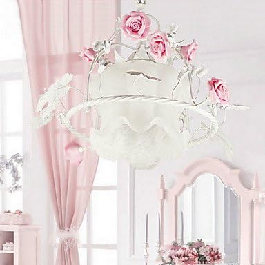 Floral Pendant Light in Rose Decoration White Shade