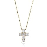 14K Gold Vermeil Asscher Cubic Zirconia CZ Accent Cross Pendant w/ Chain Necklace - Ideal Gift For Mother Day, Anniversary, Engagement, Wedding, Birthday, For Her