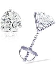 IGI Certified 0.70 cttw Round Diamond 3-Prong Stud Earrings in 14K White Gold with Screw Backs (G-H Color, I2-I3 Clarity)