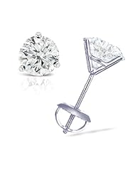 IGI Certified 1/2 cttw Round Diamond 3-Prong Stud Earrings in 14K White Gold with Screw Backs (G-H Color, I2-I3 Clarity)
