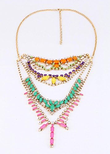 Style Decoration Summer New Arrival Fashion Luxury Statement Fashion Alloy Gem Candy Color Multilayer Wild Eggerated Necklace & Pendants
