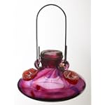 Kitras Art Glass - Hand Blown Glass Hummingbird Feeder - Pink - 3 Port - Hanging