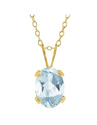 0.72 Ct Oval Shape Sky Blue Aquamarine Yellow Gold Plated Silver Pendant