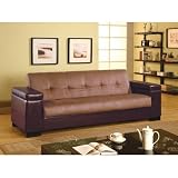 Sofa Bed in Tan Microfiber/Dark Brown Vinyl by Coaster